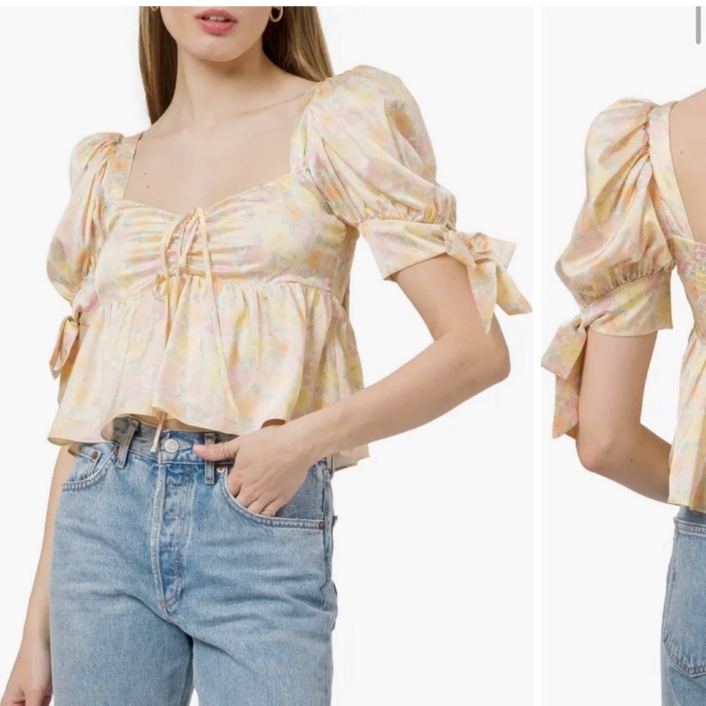 Wayf Floral Print Puff Sleeve Peplum Top - brand new with tags